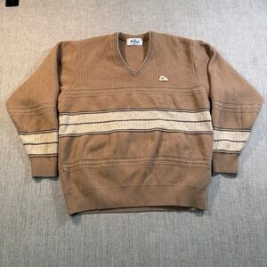 Vintage Monte Carlo Collection Lambswool V-Neck Sweater Tan Striped Mens 40